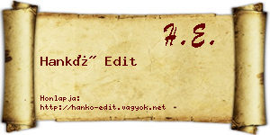 Hankó Edit névjegykártya
